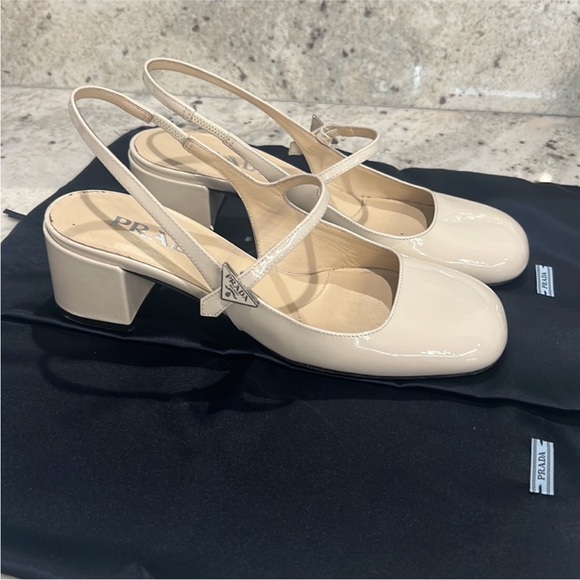 COPY - PRADA WOMEN'S CIPRIA NUDE PATENT LEATHER MARY JANE SLINGBACK PUMPS - Picture 5 of 7